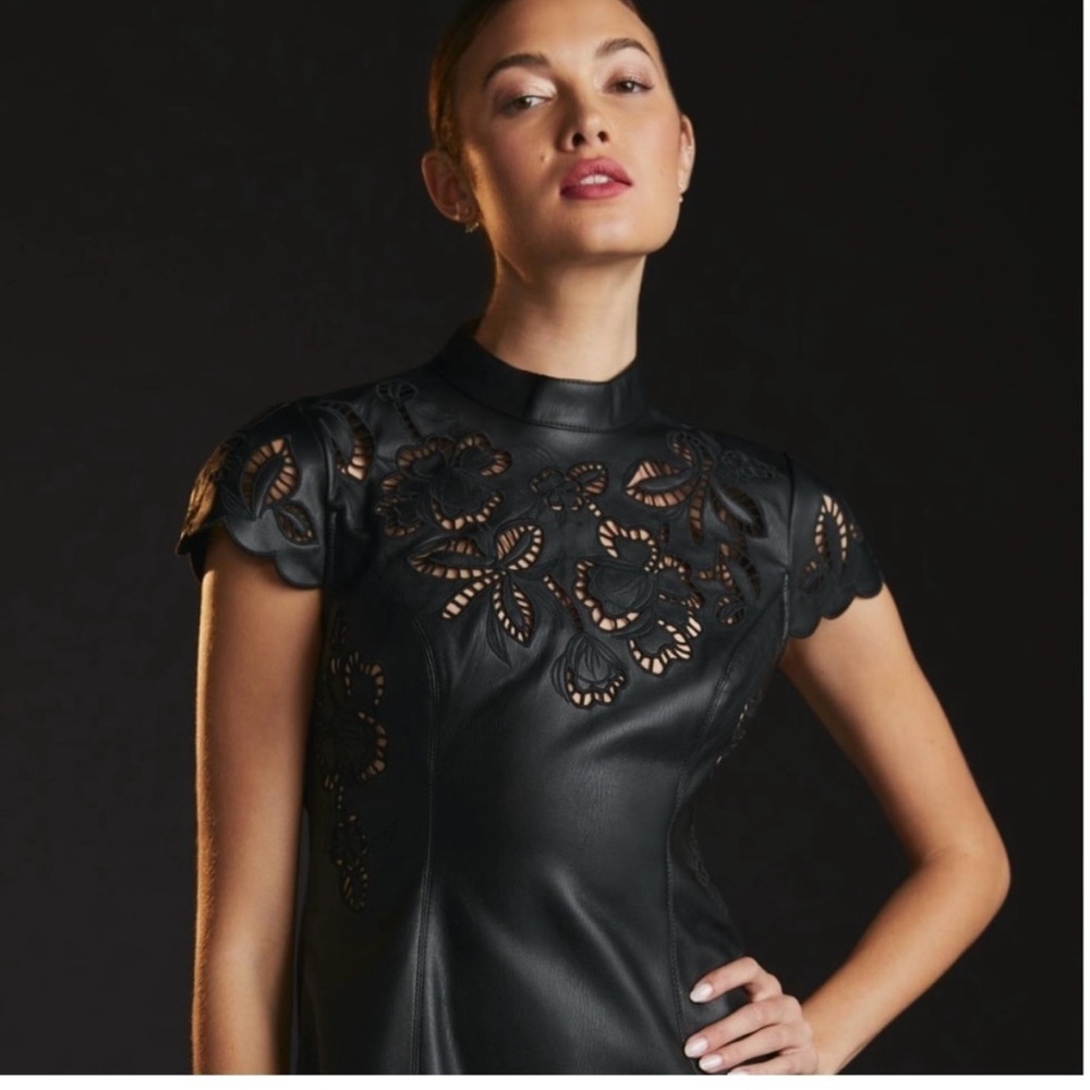 NWT Anthropologie Black Faux Leather Mini Dress Size 0